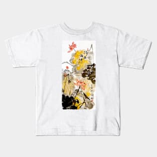 3 Lotuses Surrounded by Yellow Lillies Kids T-Shirt
